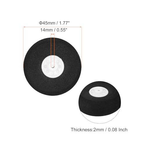 MECCANIXITY 8Pcs RC Airplane Wheels 45mm / 1.77" OD Aircraft Sponge Tire Tail Airplanes Foam Wheel Replacement for DIY Model Plane Helicopter - size: 45mm / 1.77" OD