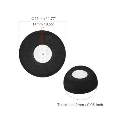 MECCANIXITY 8Pcs RC Airplane Wheels 45mm / 1.77" OD Aircraft Sponge Tire Tail Airplanes Foam Wheel Replacement for DIY Model Plane Helicopter - size: 45mm / 1.77" OD
