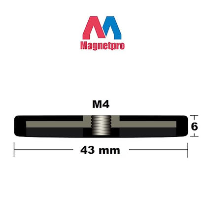 Magnetpro 4 Pieces Strong Rubber Coated Mounting Magnets 30 LB | Anti-Scratch over 30 LB Force with M4 Thread Hole and Bolts - size: 30LB - M4 Female 4P