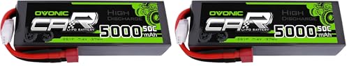 OVONIC 7.4V Lipo Battery 5000mAh 50C 2S Lipo Battery Pack HardCase with Dean-Style T Plug for RC Car Bigfoot Arrma Axial Losi Slash Buggy and Monster Truck (Pack of 2) - size: 1pcs (Pack of 2)