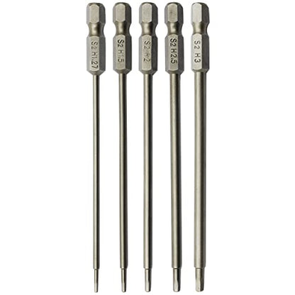RC Hex Bit 1.27mm 1.5mm 2.0mm 2.5mm 3.0mm for Electric Screwgun/Power Drill | RC Tools Kit,Hex Head Allen Wrench Drill Bit Set,1/4" Hex Shank,High Hardness Steel