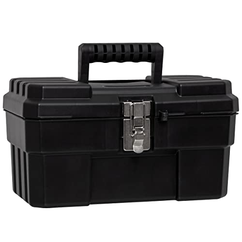Akro-Mils 14" Plastic Toolbox with Removable Tray,Steel Latch & Padlock Eye,Industrial-Grade Tool Box for Tools,Crafts,First Aid & Hobby Supplies, 14"x8"x8",Made in USA, Black (09514) (Pack of 6) - color: Black, size: 6-Pack