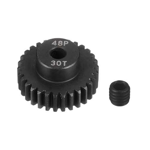 MECCANIXITY 48P Hardened Steel Pinion Gear, 30T 3.175mm Shaft Metal Motor Gear with Hex Key for RC Brushless Brush Motor Model Car Replace(Black) - size: 30T