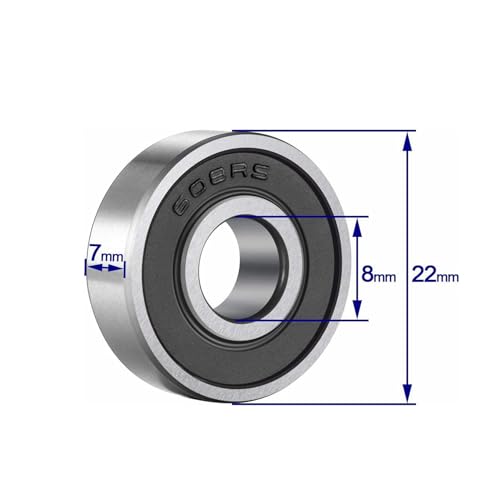 YAMASO 20 Pcs 608 2RS Ball Bearings – Bearing Steel and Double Rubber Sealed Miniature Deep Groove Ball Bearings (8mm x 22mm x 7mm)