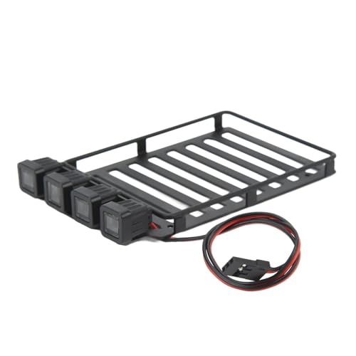 RC Roof Rack Luggage Carrier with 4 LED Lights RC Car Rack Lights Luggage Rack for Axial SCX24 1/24 RC Crawler Accessories (Quadrate Lamp) - size: Quadrate Lamp