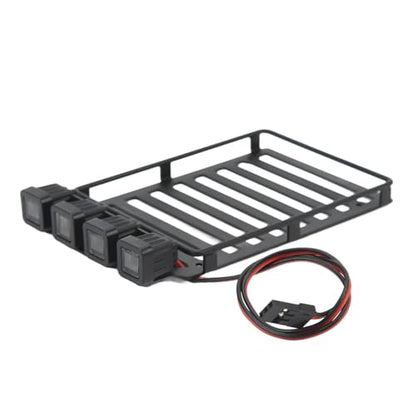 RC Roof Rack Luggage Carrier with 4 LED Lights RC Car Rack Lights Luggage Rack for Axial SCX24 1/24 RC Crawler Accessories (Quadrate Lamp) - size: Quadrate Lamp