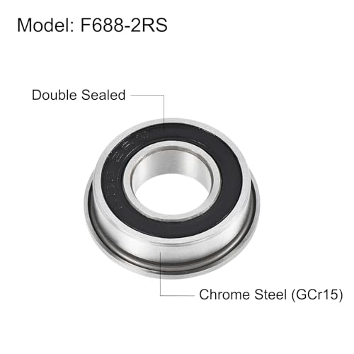 uxcell F688-2RS Flanged Ball Bearing 8x16x5mm Double Sealed Chrome Steel Flange Bearings, 20pcs - size: 8x16x5mm
