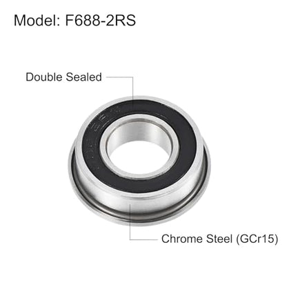 uxcell F688-2RS Flanged Ball Bearing 8x16x5mm Double Sealed Chrome Steel Flange Bearings, 20pcs - size: 8x16x5mm