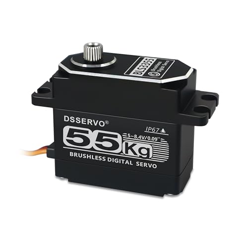 55kg Brushless RC Servo All Metal IP67 Waterproof High Torque Fast Digital Steering Motor for 1/8 1/10 1/12 Scale RC Cars - size: 55KG-180° (Brushless)