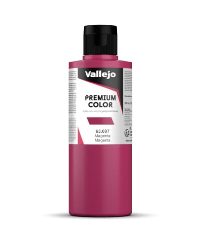 Vallejo - Premium Color Magenta 6.76 Fl.Oz. (200 ml) Matte Finish for Airbrushing, Acrylic-Polyurethane Hybrid Resin of Great Resistance Paint, RC, Model and Hobby Use - style: Magenta
