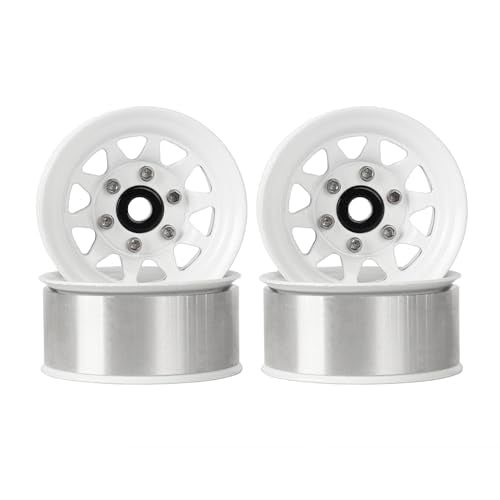 4PCS 1.55 Inch Aluminum Alloy Metal 10Holes Beadlock Wheel Rim Hubs Replacement Accessory for Tamiya AX90069 D90 TF2 CC01 CC02 1/10 RC Crawler Car Upgrade Parts(A-White) - color: A-white