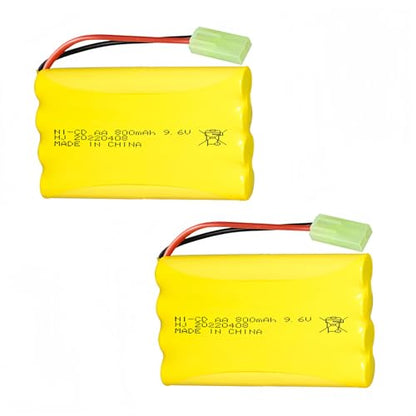 9.6V 800mAH Ni-Cd AA Battery Pack Rechargeable with Mini Tamiya Connector Plug for Remote Control Electric Car Toys 2 Pack