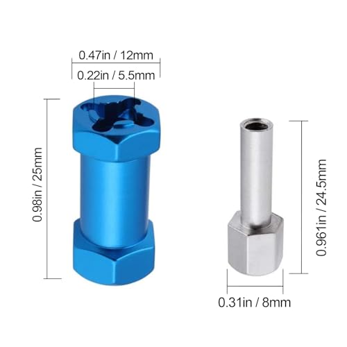 4-Pack HobbyPark RC Wheel Spacers 12mm Hex Drive Hubs Combiner Coupler Aluminum 25mm Offset Extension for 1/10 RC Crawler Car Parts (Blue) - color: Blue, size: 25mm Length