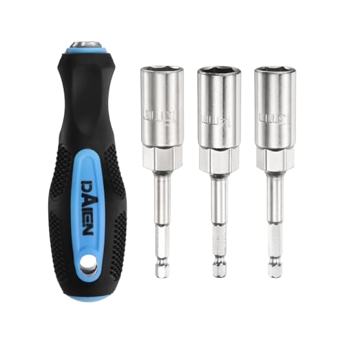 HARFINGTON Metric Nut Driver 13mm/14mm/15mm CR-V Non-Magnetic Detachable Tip Hollow Shafts Hex Socket Screwdriver with Anti-Slip Handle for Automobile Repair Bit Driver, Blue/Black - size: 13mm/14mm/15mm