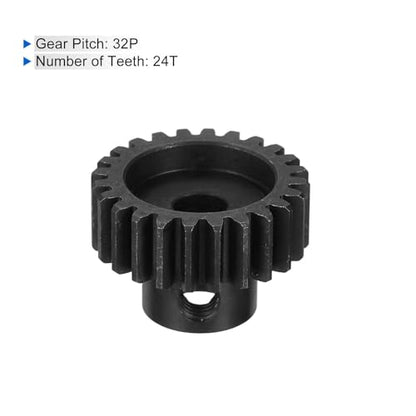 MECCANIXITY 2 Pcs RC 32P Hardened Pinion Gear 5mm Shaft, 24T Motor Gears Carbon Steel for 1/10 RC Model Car Boat Drone - style: 24T