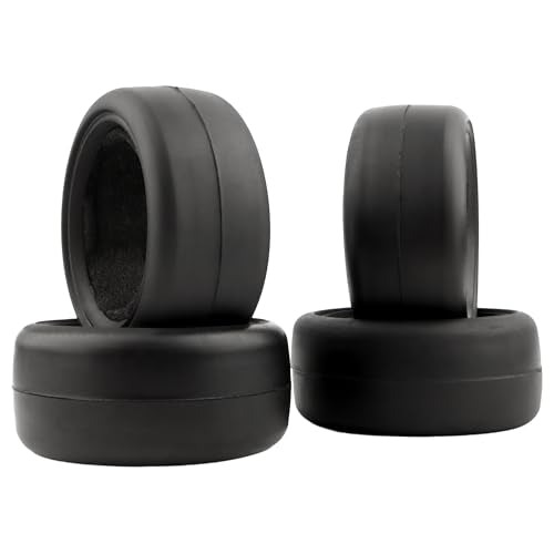 4-Pack 1/10 Scale RC On-Road Soft Tires 65mm Rubber Slick Wheels Tyres with Foam Insert Compatible with Traxxas 4Tec 2.0 Tamiya TT01 XV01 Kyosho WR8 Sakura WLtoys HPI Touring Car