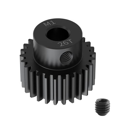 Pinion Motor Gear, M1 26T, 3/16 in (5mm) Shaft Hole | M1 Pitch 26 Teeth, 1045 Hardened Carbon Steel, 3/16 Inch Shaft Hole, RC Motor Pinion Upgrade, for 1/10 RC Brushless Crawler - size: M1 26T