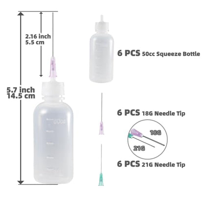 6 Pack Needle Tip Squeeze Bottle 50mL(1.69 OZ), Precision Gun Oil Bottle, Needle Oiler Bottles for Craft, Glue, Paint, Hinges, Sewing Machines & More - LDPE Material with Premium Seal