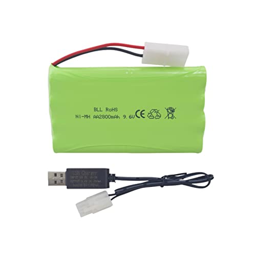 sea jump 9.6V 2800mah AA Rechargeable Battery with Tamiya Plug and USB Charging Cable Suitable for RC Toy Cars, Trucks, Tanks, Engineering Vehicles, Remote Control Ships, Charging Batteries