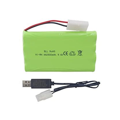 sea jump 9.6V 2800mah AA Rechargeable Battery with Tamiya Plug and USB Charging Cable Suitable for RC Toy Cars, Trucks, Tanks, Engineering Vehicles, Remote Control Ships, Charging Batteries