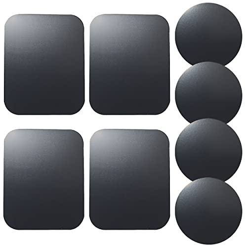 Replacement Metal Plates Set (8 Pack) for Magnetic Car Phone Holders, Wall, Air Vent Mounts, Cases, Magnets. Kit of 4 Black Round and 4 Rectangular Iron Discs Without Holes. 3M Adhesive Backing. - color: Mix / 8 Pack