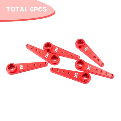 6PCS Aluminum 25T Servo Horn 37mm for Futaba Savox Power(Red) | 25 Teeth Extension Steering Arm Server,Compatible with Futaba Savox Power HD HSP MG995 MG996 Servos,CNC Machining - color: 6pcs Red