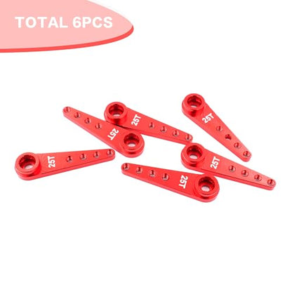 6PCS Aluminum 25T Servo Horn 37mm for Futaba Savox Power(Red) | 25 Teeth Extension Steering Arm Server,Compatible with Futaba Savox Power HD HSP MG995 MG996 Servos,CNC Machining - color: 6pcs Red