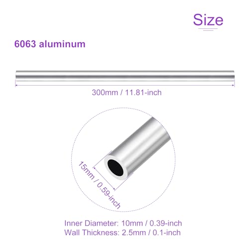 DMiotech 3Pack (15mm OD x 10mm ID) 6063 Aluminum Round Tube 300mm Length Industry Metal Tubing for Machinery Frame Construction DIY Projects - size: 15mm x 10mm x 300mm