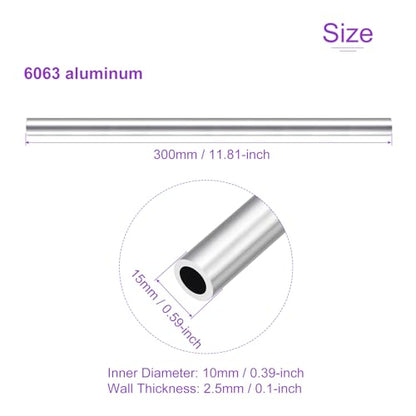 DMiotech 3Pack (15mm OD x 10mm ID) 6063 Aluminum Round Tube 300mm Length Industry Metal Tubing for Machinery Frame Construction DIY Projects - size: 15mm x 10mm x 300mm