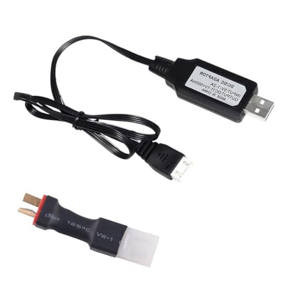RC Battery Accessory Kit,No Wires Tamiya Male (White) Connector Switch to Deans T Female (red) Adapter, for Remote Control Toy Boat FPV Drone Car etc - 1 Pcs with 11.1V USB Charger Cable