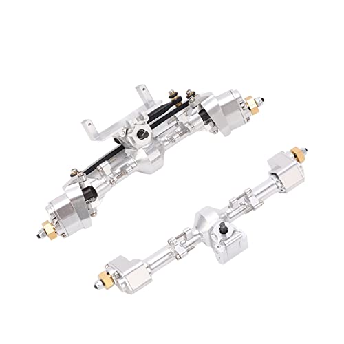 RC Car Metal Front Rear Portal Axle Set Assembly, Aluminum Alloy Housing with CNC Machined Steel Gears for Axial 1/24 SCX24 Upgrade (Silver) - color: Silver