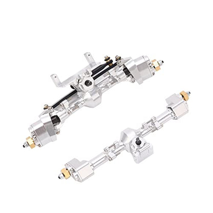 RC Car Metal Front Rear Portal Axle Set Assembly, Aluminum Alloy Housing with CNC Machined Steel Gears for Axial 1/24 SCX24 Upgrade (Silver) - color: Silver