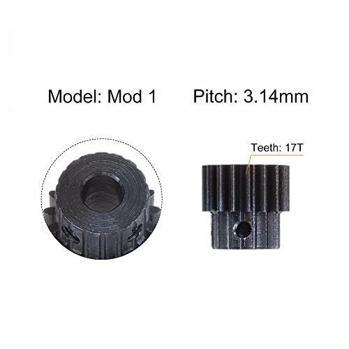 uxcell 1Mod 17T Pinion Gear 6mm Bore Hardened Steel Motor Rack Spur Gear with Step for RC Car Truck Buggy Gear Drive, 2 Set