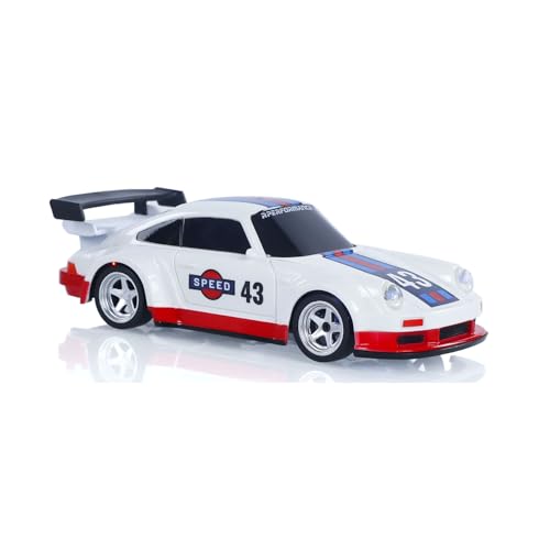 1/43 High Speed 2.4 GHz Mini RC Drift Car with 4 Wheel Drive Motor ESC Servo Motor Lighting Battery Charging Cable Gyroscope Hobby Grade Model for Birthday Gift - color: Blue, White and Red