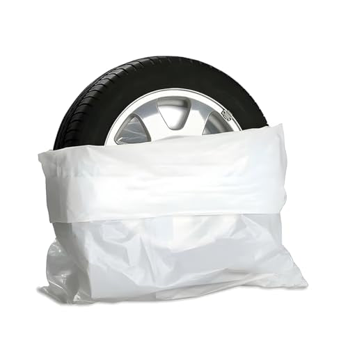 Car Tire Storage Bag, 4PCS 43.3" × 43.3" Extra-Large Waterproof Dustproof Vehicle Spare Tire Store Protect Cover, Polyethylene LDPE Plastic Auto Tyre Storage Cover, Universal Fit