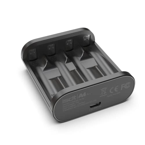 ISDT A4 Air Smart Battery Charger AA AAA 4 Bay Portable Charger with USB C Port Fast Charging for NiMH NiCd Lithium Rechargeable Batteries with Bluetooth APP Connection (Black) - size: 4 Slot