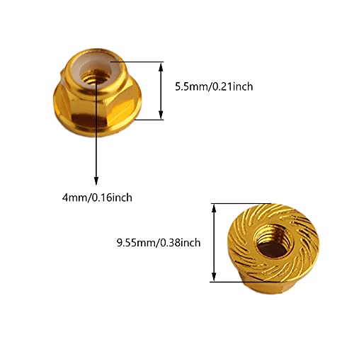 8PCS Flange M4 Lock Nuts Serrated Nylon Self-Tightening Aluminum M4 Wheel Hardware for Axial HPI TLR ECX Model RC Car Vehicles Upgraded Replacement Parts (Gold) - color: Gold