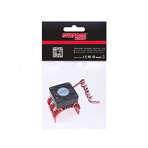 Surpass Engine Motor Heatsink, RC Motor Heatsink with 5v-8.45v 21000 RPM Cooling Fan Fit 540 550 3650 Size Brushless Motor for 1/10 RC Car Truck Buggy Crawler (Black & red) - style: Plastic single fan with red Heatsink