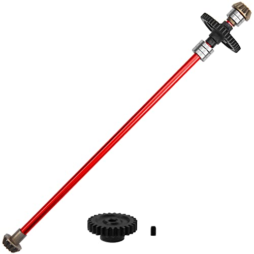Metal Center Drive Shaft RC Car Central Transmission Shaft w/ 27T Motor Gear Upgrade Part Compatible with Wltoys 124018 124019 1/12 RC Car Buggy (Red) - color: Red