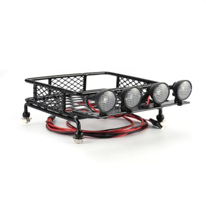 VERBANA 1/10 RC Crawler Car Metal 115X107Mm Luggage Carrier Roof Rack with Spotlights Kit Replacement for Tamiya CC01 CR01 D90 for Axial SCX10 1/10 RC Crawler Car Accessories