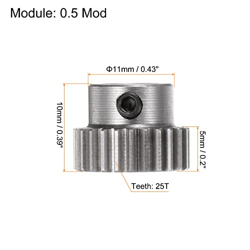 HARFINGTON Pinion Gear 5mm Bore 25T Mod 0.5 Stainless Steel Spur Diff Differential Motor Gear RC Car Replacement Parts - style: 25T
