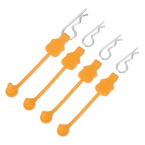 MECCANIXITY 4 Pcs RC Body Clip Retainers, 1.2mm Rod RC Clips Shell Fixed Buckle Lock Springy R Pins Shell Replacement Parts for All 1/8 1/10 Scale Model Car Crawler Truck(Orange/Silver) - color: Orange Tab Silver Clip