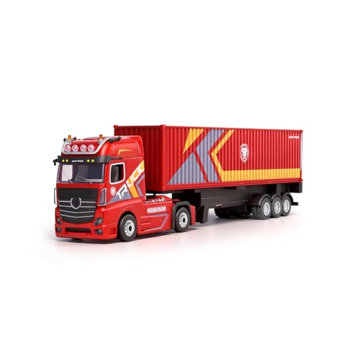 1/64 RC Container Truck Model, 2.4G 4WD Semi-Tractor Trailer with Independent Lifting Support Legs, Proportional Steering, 3-Speed Cruise Control & LED Sound System, Adult Desktop Hobbyist RTR (Red)