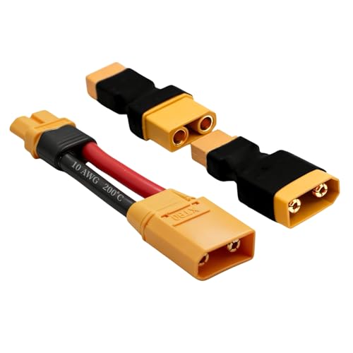 10AWG High Current Connector Adapter Combo (5cm Wired + Wireless Pair) – XT90 to XT60 No Heat Upgrade for FPV Drone RC LiPo Battery (Male/Female Variations) (XT90 Male to XT60 Female + Wireless Pair)