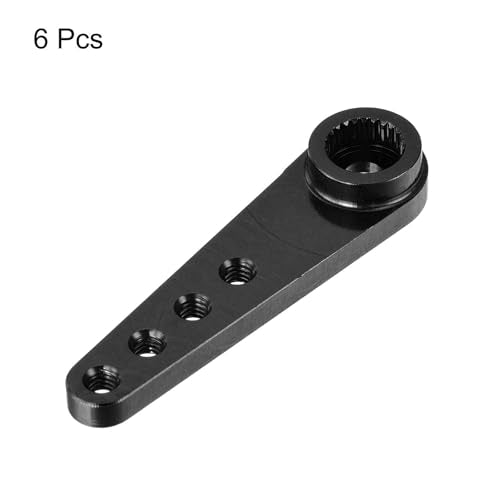 MECCANIXITY 6 Pcs Aluminum Servo Horn Long 25T 25 Teeth Steering Arm 37mm Length Black Suitable for DIY RC Car/Boat/Airplanes Boat Model Accessories - color: Black