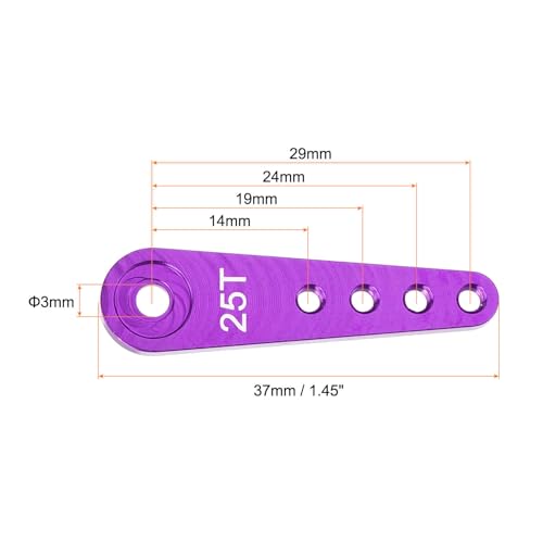 MECCANIXITY 6 Pcs Aluminum Servo Horn Long 25T 25 Teeth Steering Arm 37mm Length Purple Suitable for DIY RC Car/Boat/Airplanes Boat Model Accessories - color: Purple