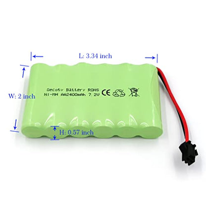 7.2V Ni-MH Battery Pack, 2400mAh Rechargeable AA Battery with USB Charge Cable, SM 2P Plug for RC Car, Truck, Tank, Boat, Toys