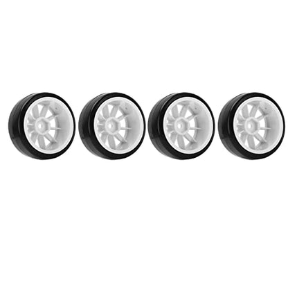 RC Drift Tires 4 Pcs | 12mm Hex Hard Rubber Tires for Tamiya TT01 1/10 RC Car | Replacement Tires for Drifting/Racing/Off - Road | Black Sturdy Plastic Wheels