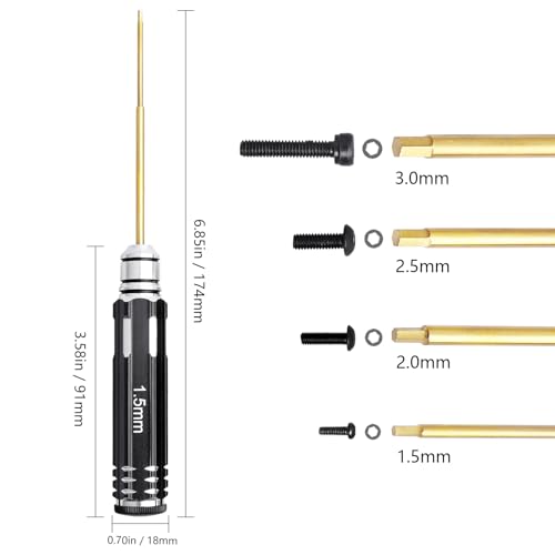 Hobbypark 1.5mm 2.0mm 2.5mm 3.0mm Hex Screw Driver Set Titanium Hexagon Screwdriver Allen Wrench Tool Kit for RC Car Multi-Axis FPV Racing Drone RC Quadcopter Helicopter Models