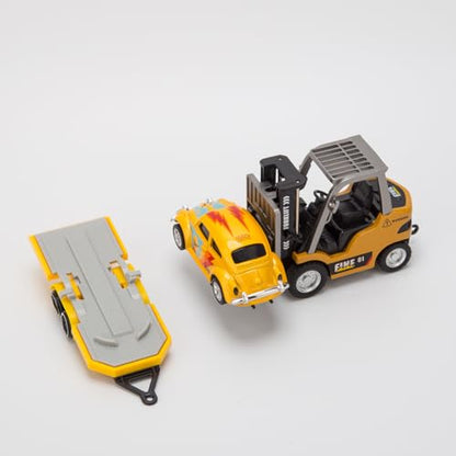 1:64 Mini Alloy RC Forklift, 2 Mode Forklift Truck with Sound and Lights Flatbed Truck & Forks, Pallet & Hook, USB Rechargeable, for Adult & Collectors